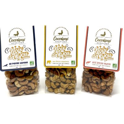 Roasted cashew nuts pack 3 flavors. x32 sachets. (Aperitif, salty)