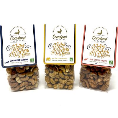 Roasted cashew nuts pack 3 flavors. x32 sachets. (Aperitif, salty)