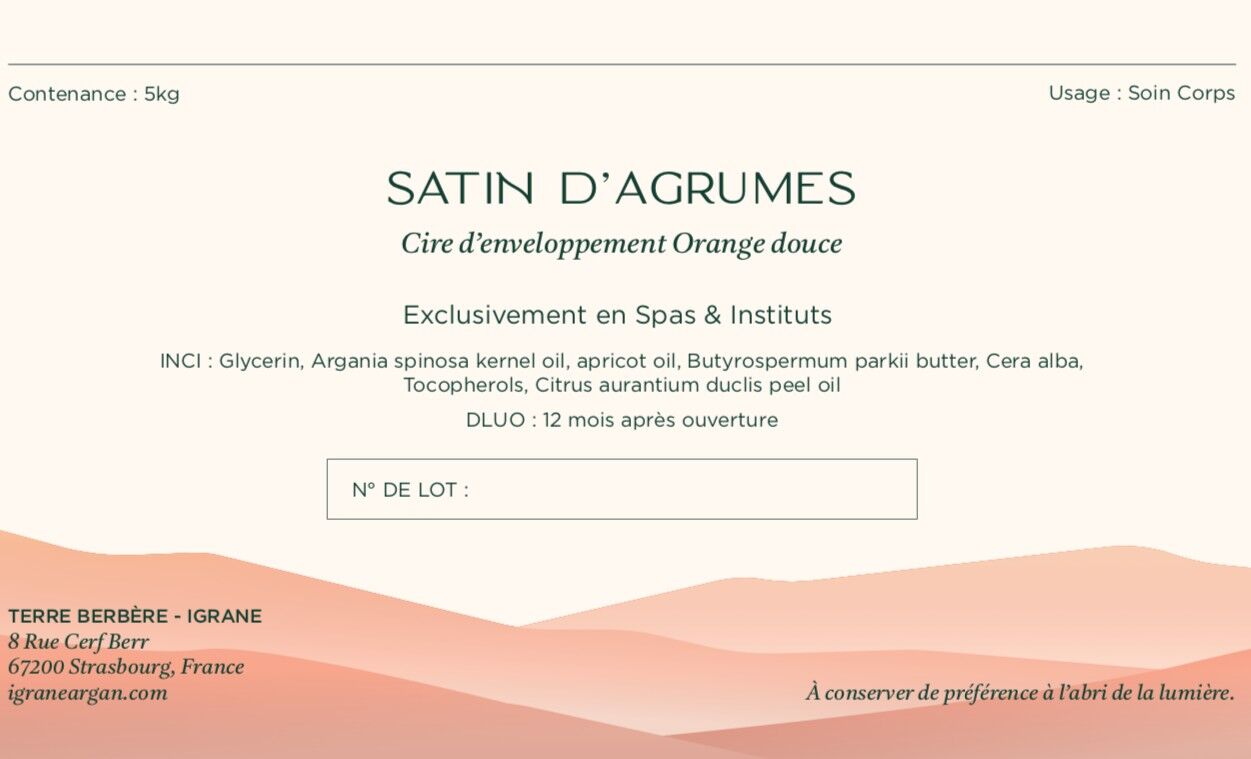 SATIN D'AGRUMES Cire d'enveloppement Orange douce 5 KG (FORMAT CABINE) SOIN CORPS