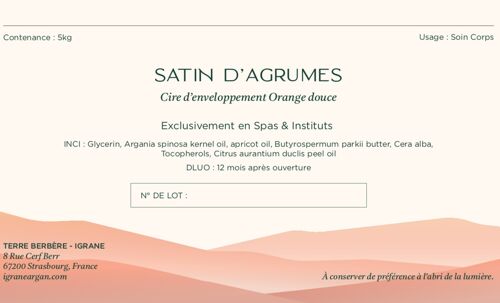 SATIN D’AGRUMES Cire d’enveloppement Orange douce 5 KG (FORMAT CABINE) SOIN CORPS