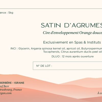 SATIN D’AGRUMES Cire d’enveloppement Orange douce 5 KG (FORMAT CABINE) SOIN CORPS