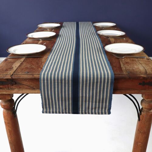 Palmaz Table Runner in Blue with Yellow, handwoven, ethical, carbon-neutral