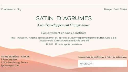 SATIN D’AGRUMES Cire d’enveloppement Orange douce 1 KG