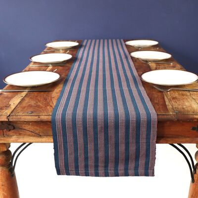 Palmaz Table Runner in Blue with Pink, handwoven, ethical, carbon-neutral