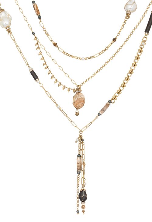 Bibi Bijoux Gold Wrapped Bead & Charm Layered Necklace