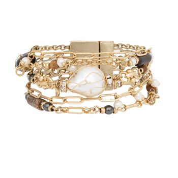 Bibi Bijoux Bracelet superposé de perles et de breloques enroulées d'or 1