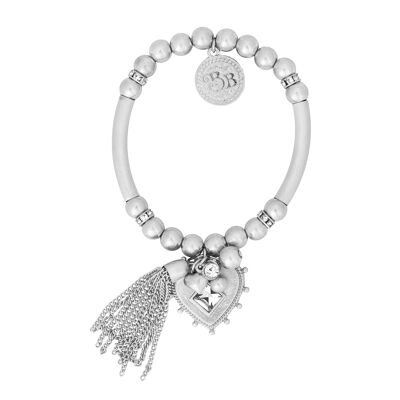 Bibi Bijoux Silver 'Devotion' Heart & Tassel Ball Bracelet