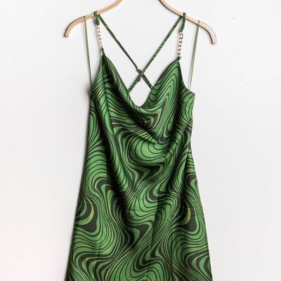 Striped satin dress GREEN