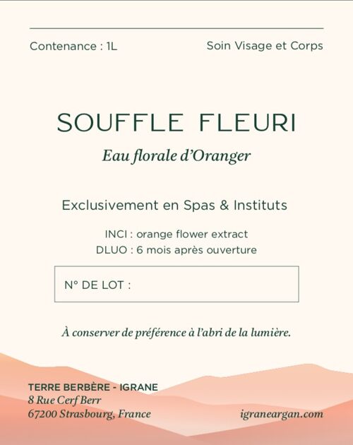 SOUFFLE FLEURI Eau Florale d'Oranger 1L Format SPA