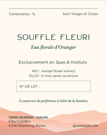 SOUFFLE FLEURI Eau Florale d'Oranger 1L Format SPA 1