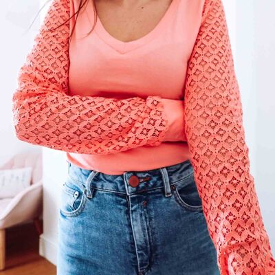 Coral Cotton V-Neck Top