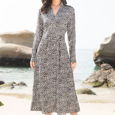 Loose Fit Ruched Printed Shirt-Style Maxi Dress