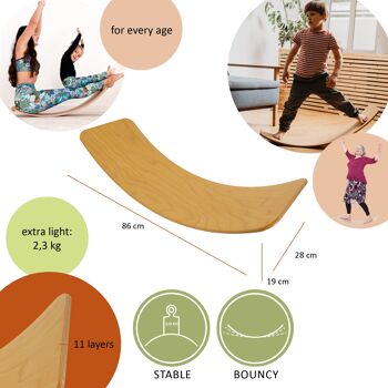 das.Brett - panneau élastique – huilé naturellement; planche d'équilibre pour toute la famille, équipements sportifs pour la gymnastique et le yoga, planche de fitness 2