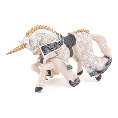 Papo - Figurina - Cavallo del Maestro d'Armi con stemma di unicorno - Collezione IL MEDIEVAL - FANTASTICO - Rif. 39916