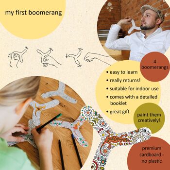 myFibo – mon premier Boomerang ; boomerang d'intérieur, en carton, jouet de créativité, jouet d'activité, jeu libre, fabriqué en Allemagne 6