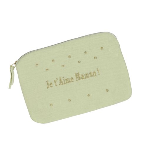 Pochette en Gaze de coton Je t'aime Maman ! Vert clair