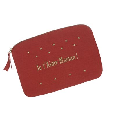 Cotton gauze pouch I love you Mom! Red
