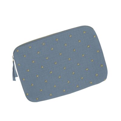 Pouch in cotton gauze Polka dots! Light blue