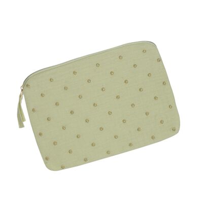 Pouch in cotton gauze Polka dots! Light green
