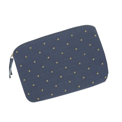 Pouch in cotton gauze Polka dots! Navy blue