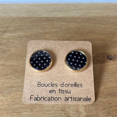 Stud earrings, fabric and resin.
