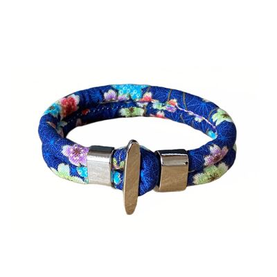 Bracelet en tissu japonais bleu fleuri.