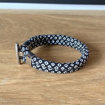 Bracelet en tissu japonais noir et blanc. 3