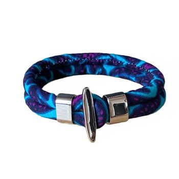 Bracelet en tissu wax bleu et violet. 1