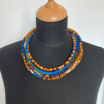 Collier en tissu 6 rangs, tissus wax.