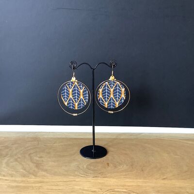 Fabric earrings, golden creole.