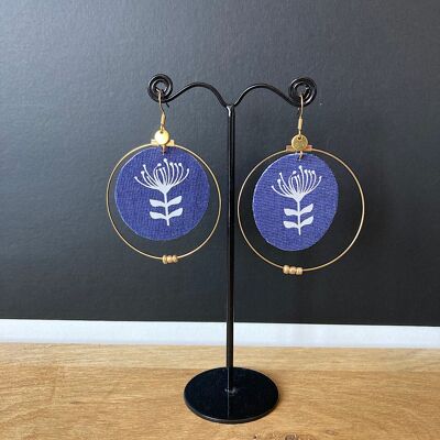 Chambray fabric and illustration earrings.