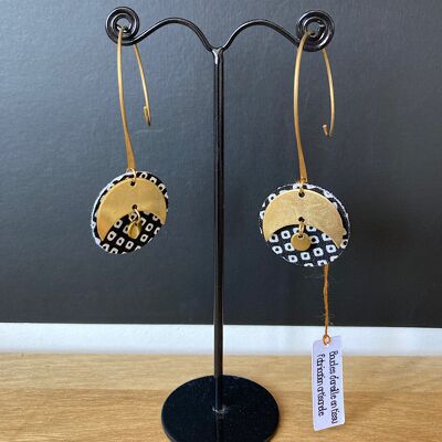 Fabric and brass earrings.