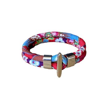 Bracelet en tissu japonais fleuri rouge, bleu et blanc. 1