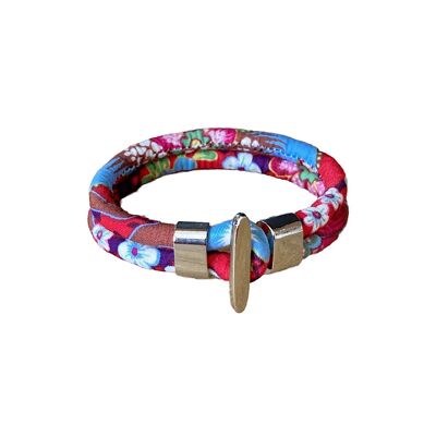 Armband aus japanischem Blumenstoff in Rot, Blau und Weiß.