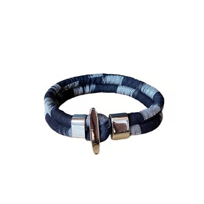 Black and gray Indian Ikat fabric bracelet.