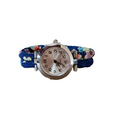 Watch in floral Japanese fabric, magnetic clasp.