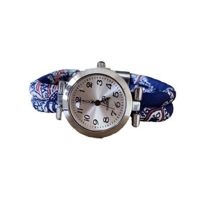 Montre en tissu liberty fleuri, fermoir magnétique.