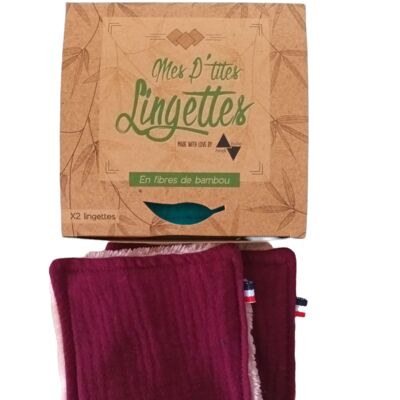Burgundy double gauze make-up remover wipes X2