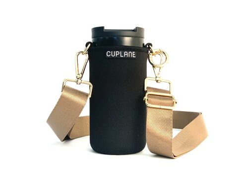 Becherhalter To Go Set CUPLANE Black Sleeve, Black Cup & Gold Strap