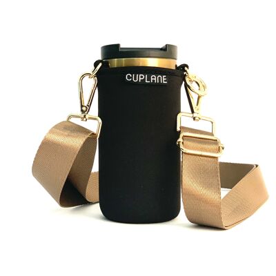 Buy wholesale Cup Holder To Go Set CUPLANE Black Sleeve, Black Cup & Gold  Strap