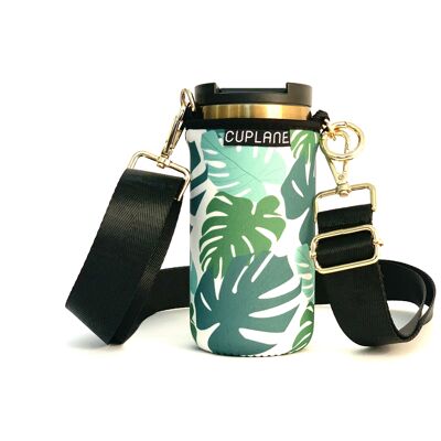 Porte-gobelet To Go Set CUPLANE Green Leaf Sleeve, Gold Cup & Black Strap