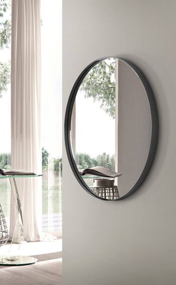 Miroir Rond avec Cadre Noir - 76 x 76 cm - Sun In 1