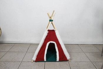 Tente Tipi pour Animaux - Rouge/Blanc 3