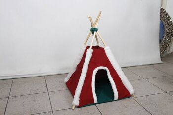 Tente Tipi pour Animaux - Rouge/Blanc 4