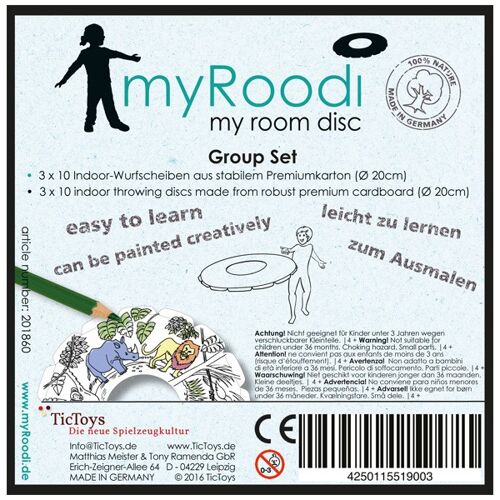 myRoodi – group set -30 pcs; my room disc open toy; free play, creativity toy, made of cardboard, your perfect birthday present, plastic and BPA free, Made in Germany