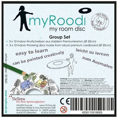 myRoodi – ensemble de groupe -30 pièces ; mon disque de chambre jouet ouvert; Jeu libre, jouet de créativité, en carton, votre cadeau d'anniversaire parfait, sans plastique ni BPA, fabriqué en Allemagne