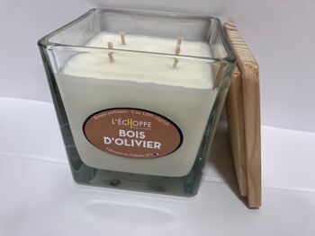 BOUGIE PARFUMEE CIRE 100 % VEGETALE SOJA - 10X10 4 MECHES 350G BOIS D OLIVIER