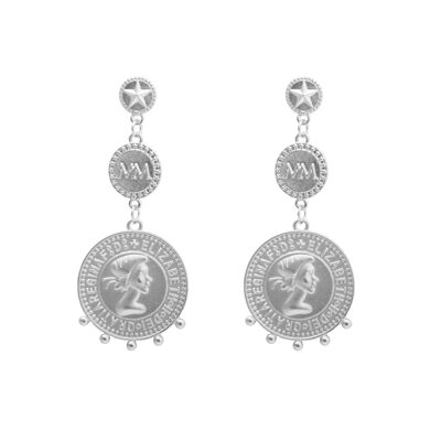 Triple coin earring silver colored