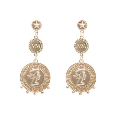 Triple coin earring gold colored