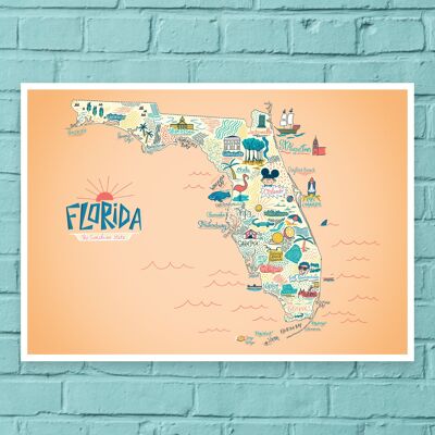 Mapa de Florida / A4 - 21 x 29,7 cm
